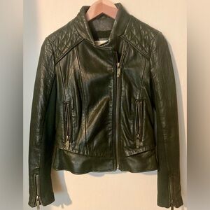 Michael Michael Kors Dark Green Leather Moto Jacket Women’s SM NWOT Biker Coat